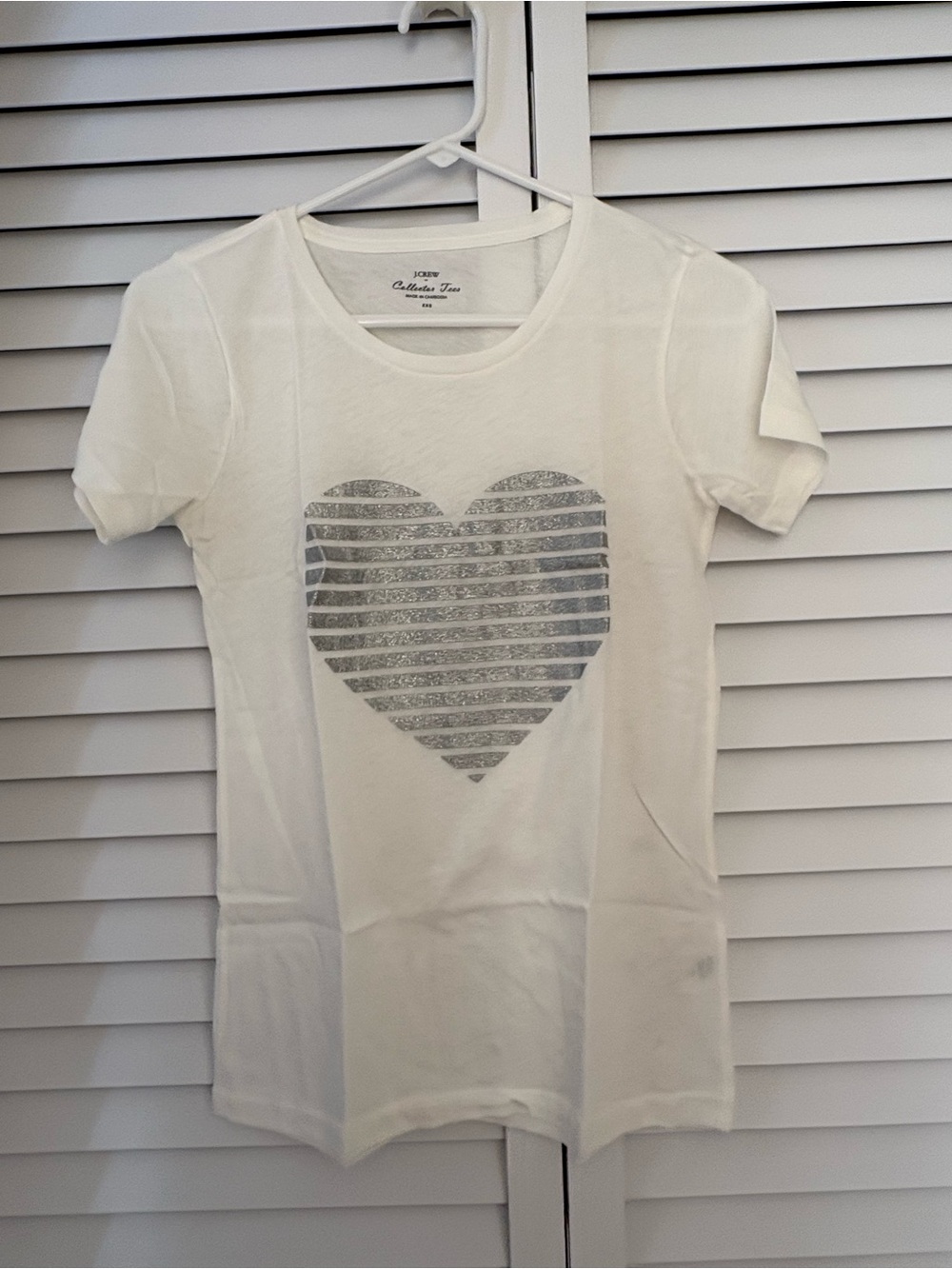 J.Crew White Striped Metallic Silver Heart Graphic Collector Tee